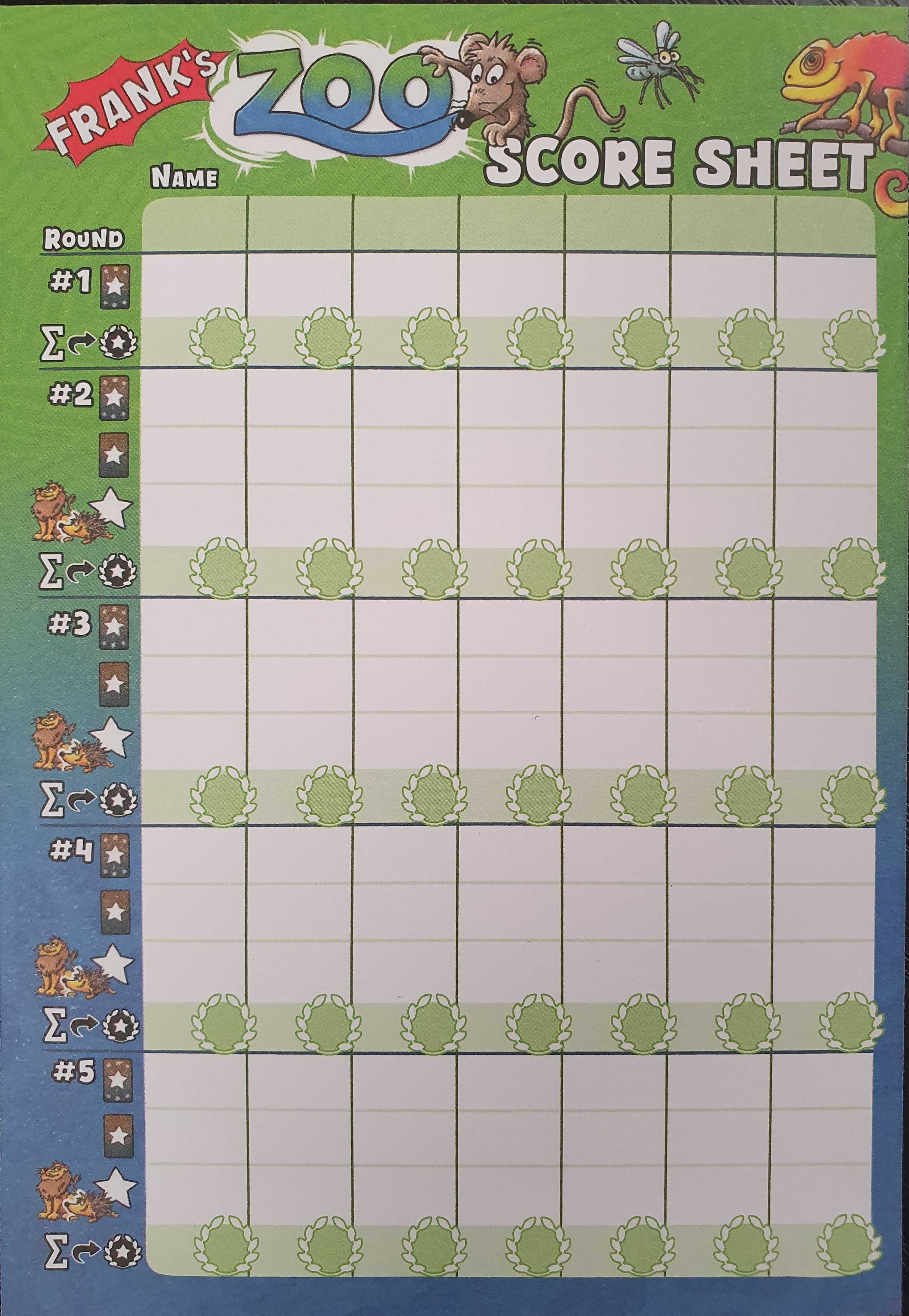 Frank's Zoo ENGLISH scoresheet