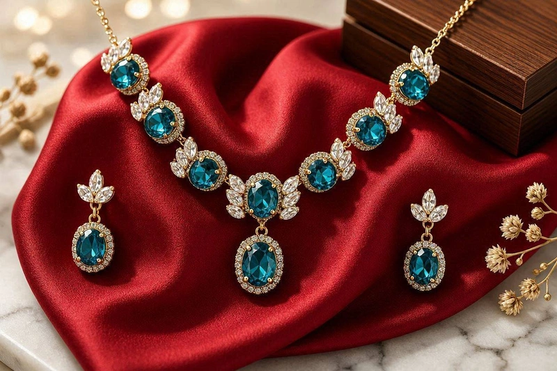 Crystal & Cubic Zirconia Gold-Plated Necklace Set