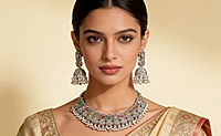 Navratna Royalty Oxidized Silver Choker Set