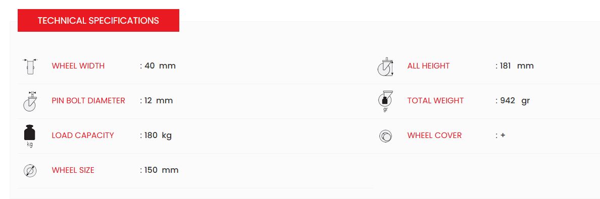 Wheel Castor Heavy Duty 150mm With Brake 180kg EMES EM04 ZKZ 150F Wheel Castor Heavy Duty 150mm With Brake 180kg EMES EM04 ZKZ 150F