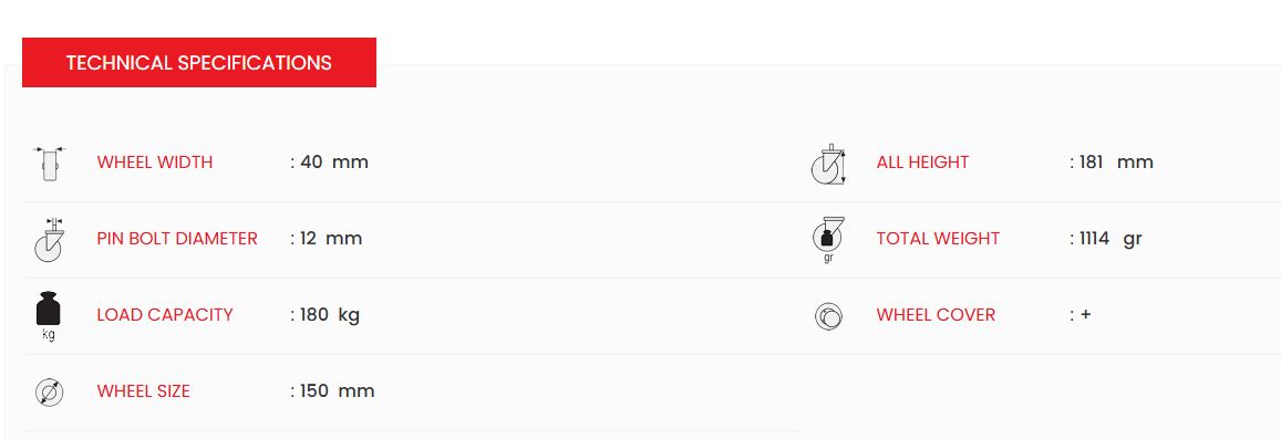 Wheel Castor Heavy Duty 150mm White hole EMES EM04 ZKZ 150 Wheel Castor Heavy Duty 150mm White hole EMES EM04 ZKZ 150