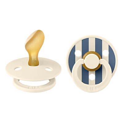 BIBS Pacifier Studio Colour 2 PACK Pin Latex Size 2 Anatomical Ivory Steel Blue Mix