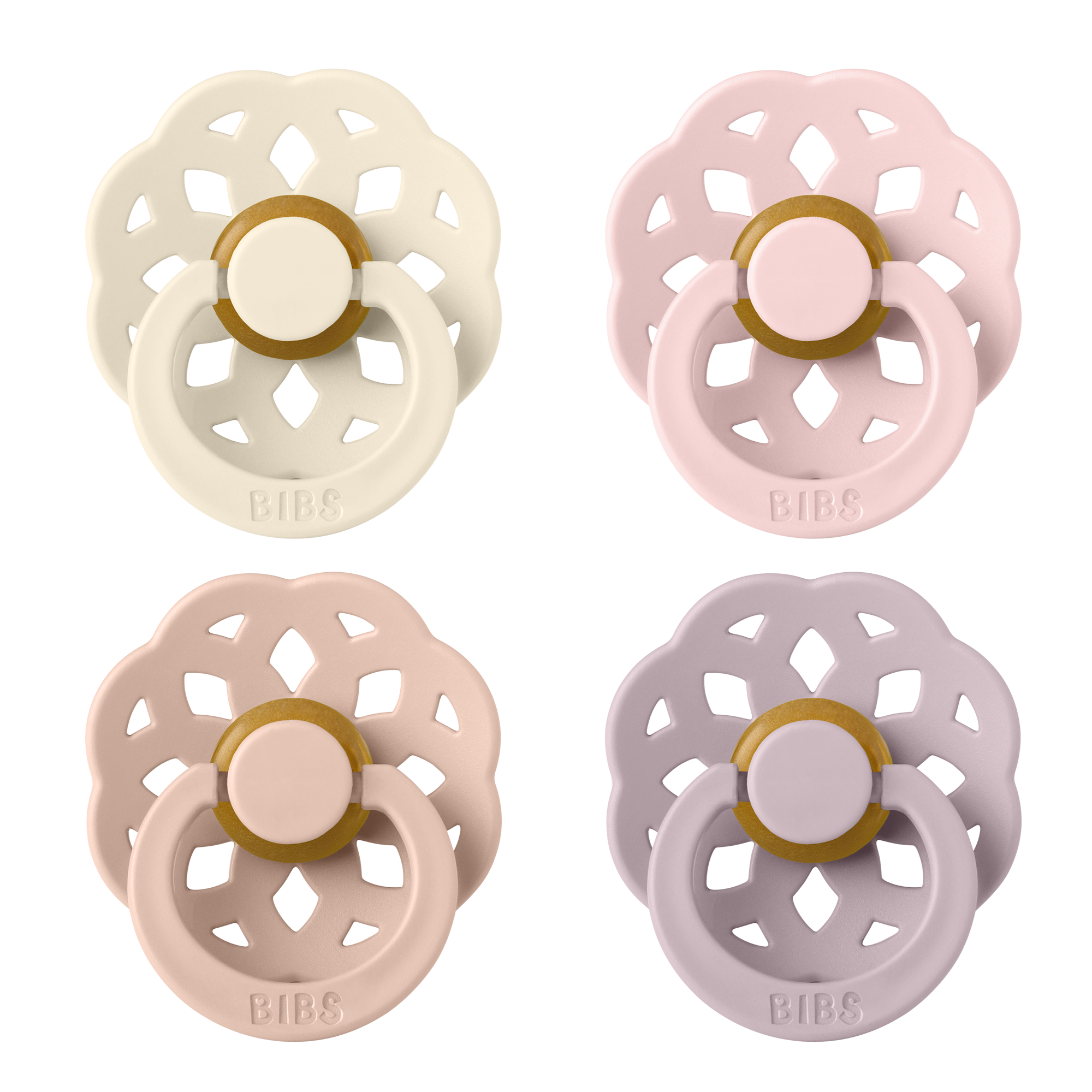 BIBS Pacifier Boheme 4 PACK Latex Size 2 Ivory/Blush/Blossom/Dusky Lilac