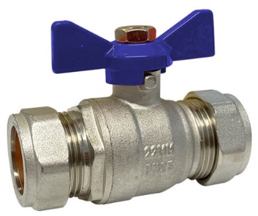 Brass Ball Valve - Compression Ends - Butterfly Handle