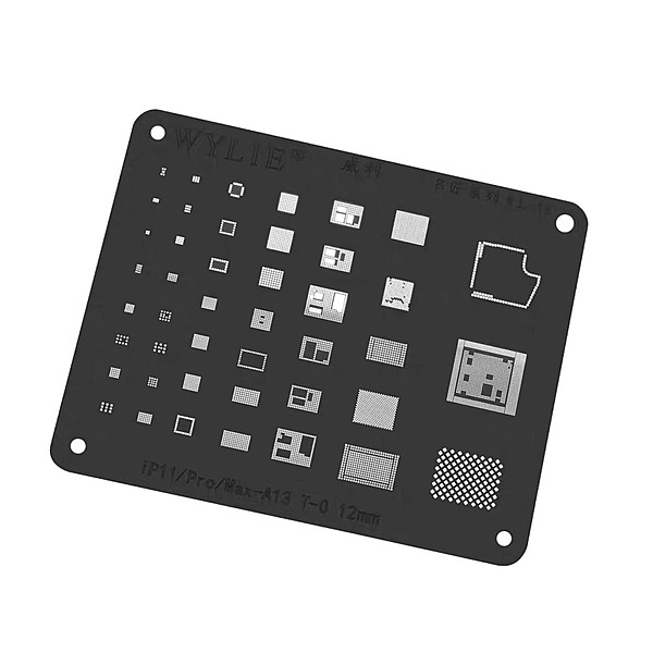 iPhone 11 , 11 Pro , 11 Max - Wylie BGA Square Hole Reballing Stencil A13 - Black