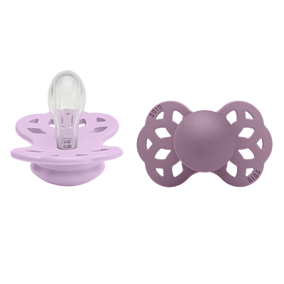 BIBS Pacifier Infinity 2 PACK Symmetrical Silicone Size 1 Violet Sky/Mauve