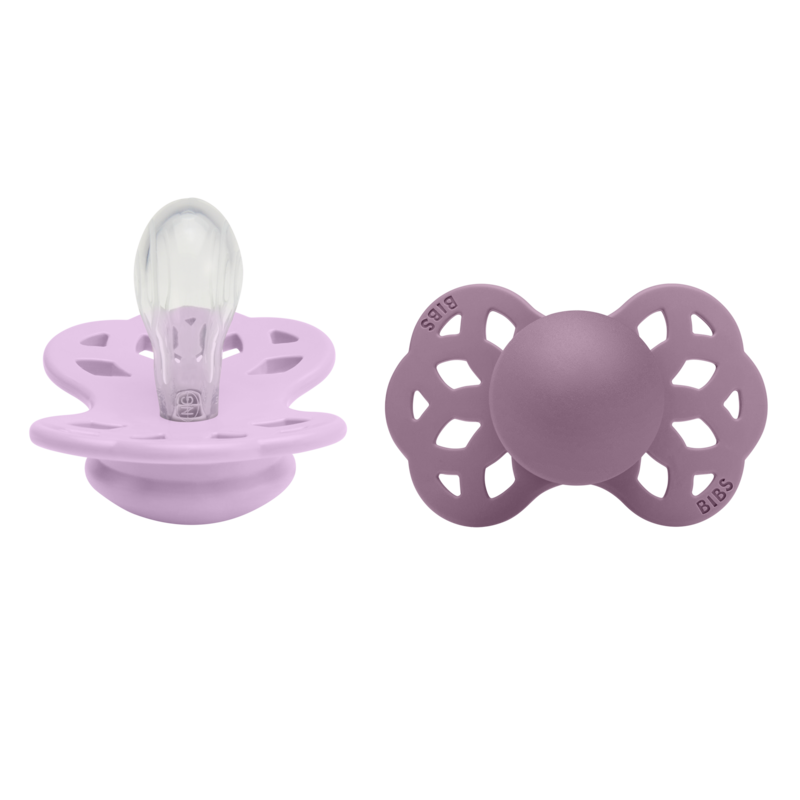 BIBS Pacifier Infinity 2 PACK Symmetrical Silicone Size 1 Violet Sky/Mauve