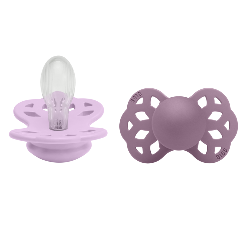 BIBS Pacifier Infinity 2 PACK Symmetrical Silicone Size 2 Violet Sky/Mauve