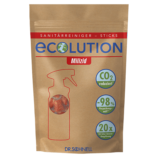 ECOLUTION MILIZID STICKS | Pulverförmiger Sanitärreiniger und Kalklöser | Beutel à 20 Sticks