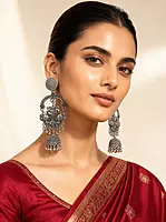 Vintage Twin Peacock Chandelier Jhumka Earrings