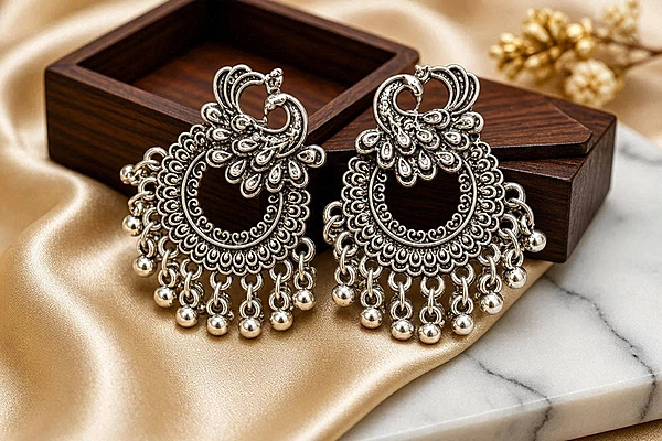 Majestic Peacock Crescent Chandbali Earrings