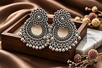 Chandbali Earrings with Ghungroo Cluster