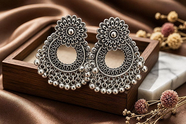 Chandbali Earrings with Ghungroo Cluster