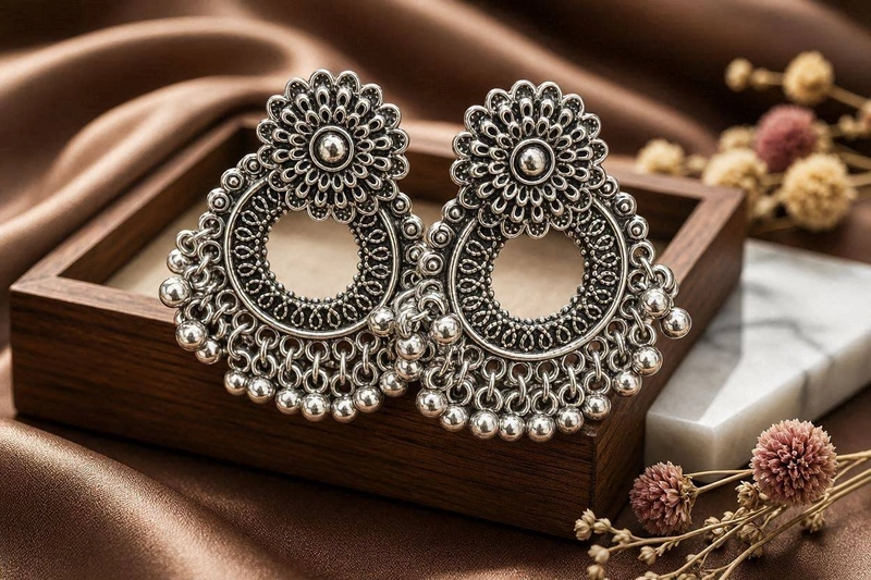Chandbali Earrings with Ghungroo Cluster