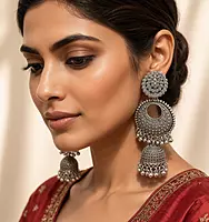 Mandala Oxidized Chandbali Jhumka Earrings with Ghungroo