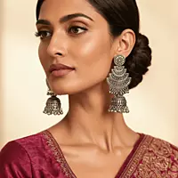 Jhumka Earrings with White Enamel Accents