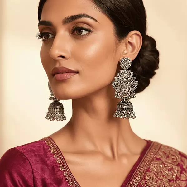 Jhumka Earrings with White Enamel Accents