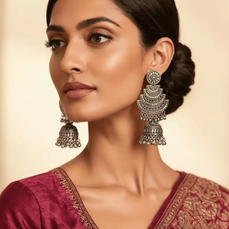 Jhumka Earrings with White Enamel Accents