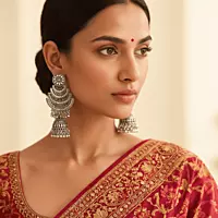 Jhumka Earrings with White Enamel Accents