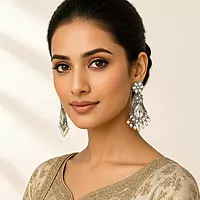 Royal Kundan & Pearl Oxidized Elephant Chandelier Earrings