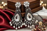 Royal Kundan & Pearl Oxidized Elephant Chandelier Earrings