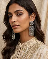 Vintage Crystal Starburst Oxidized Statement Drop Earrings