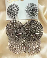 Vintage Crystal Starburst Oxidized Statement Drop Earrings