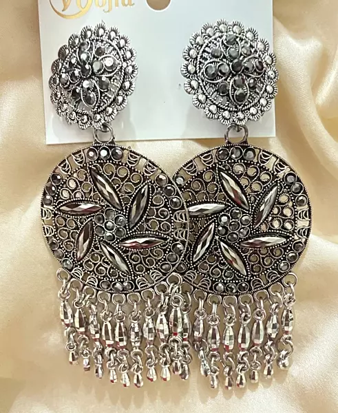 Vintage Crystal Starburst Oxidized Statement Drop Earrings