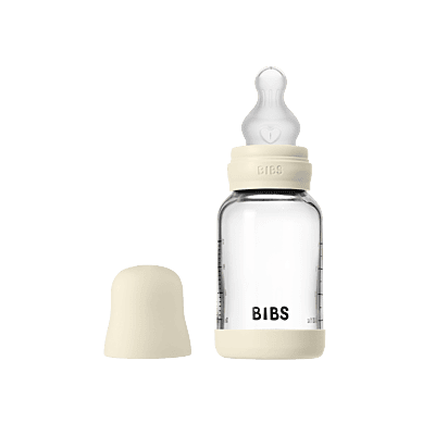 Bibs Glass Baby Bottle Round Silicone 1 pack 120ml Slow Flow Ivory