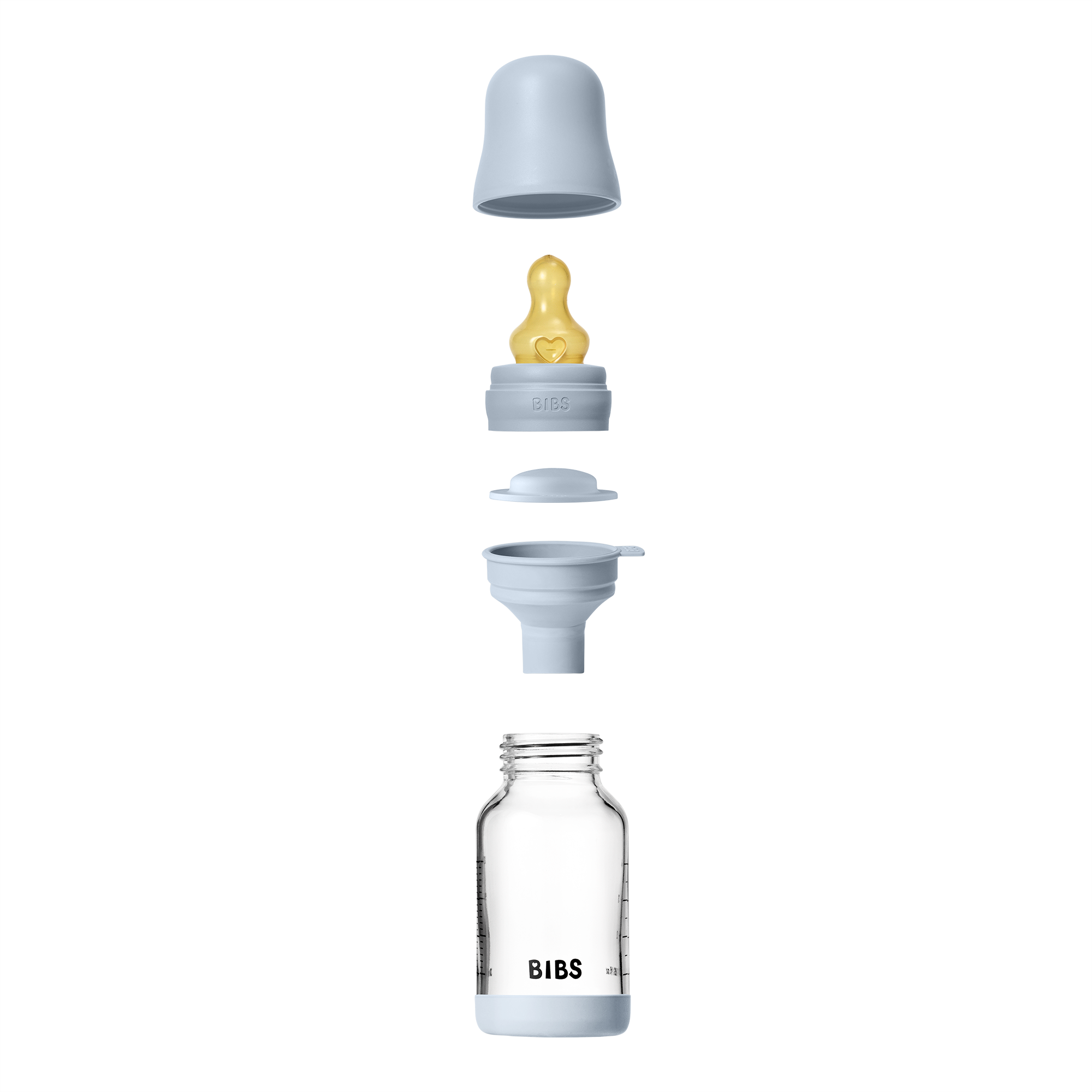 Bibs Glass Baby Bottle Round Latex 1 pack 120ml Slow Flow  Baby Blue