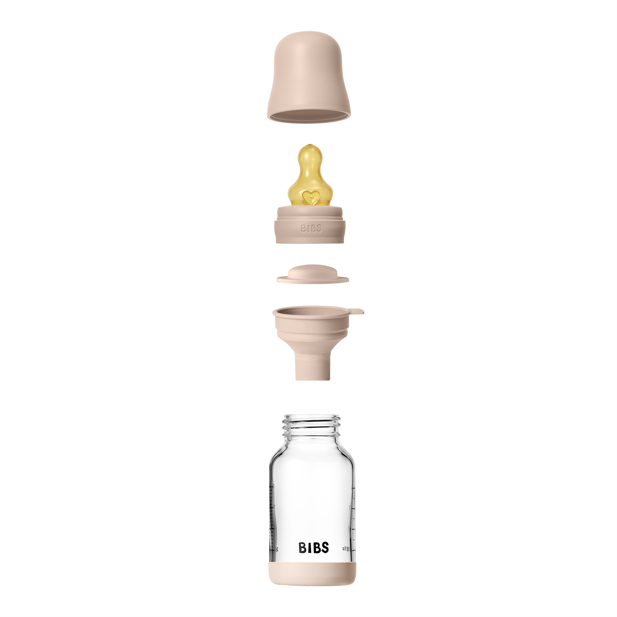 Bibs Glass Baby Bottle Round Latex 1 pack 120ml Slow Flow Blush