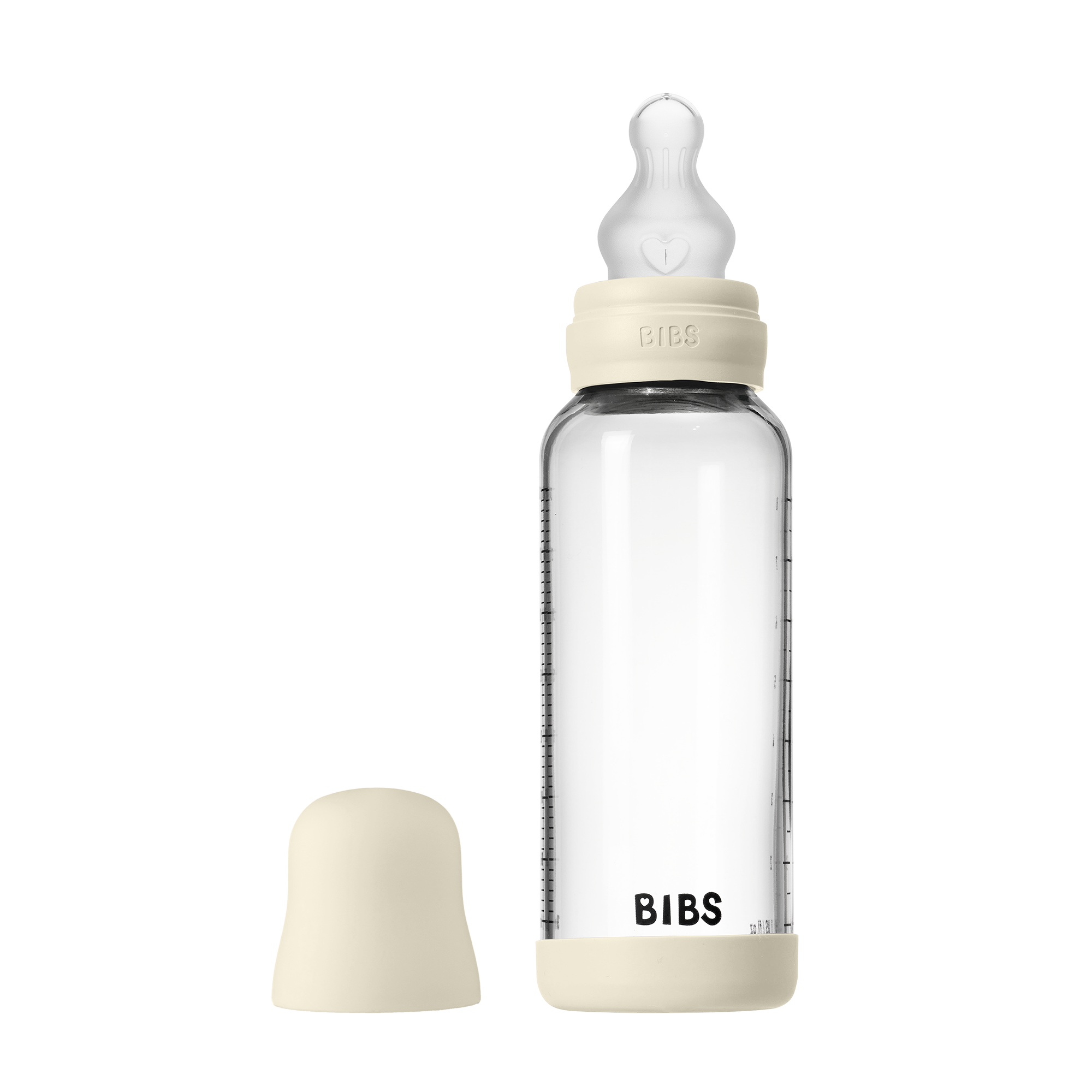 Bibs Baby Glass Bottle Round Silicone 1 pack 240ml Medium Flow Ivory
