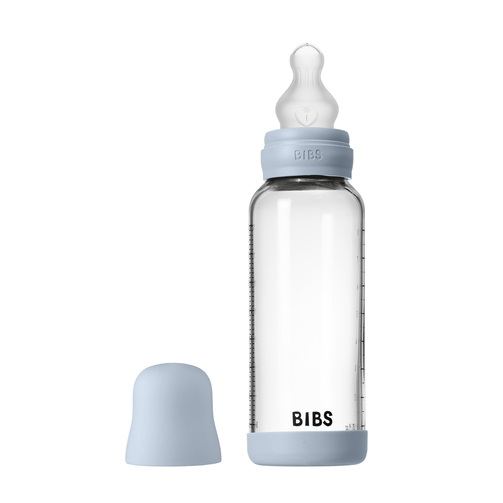 Bibs Baby Glass Bottle Round Silicone 1 pack 240ml Medium Flow Baby Blue
