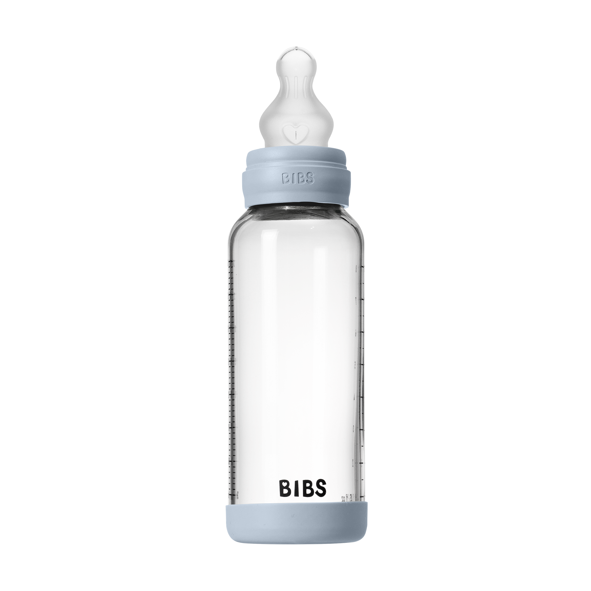 Bibs Baby Glass Bottle Round Silicone 1 pack 240ml Medium Flow Baby Blue