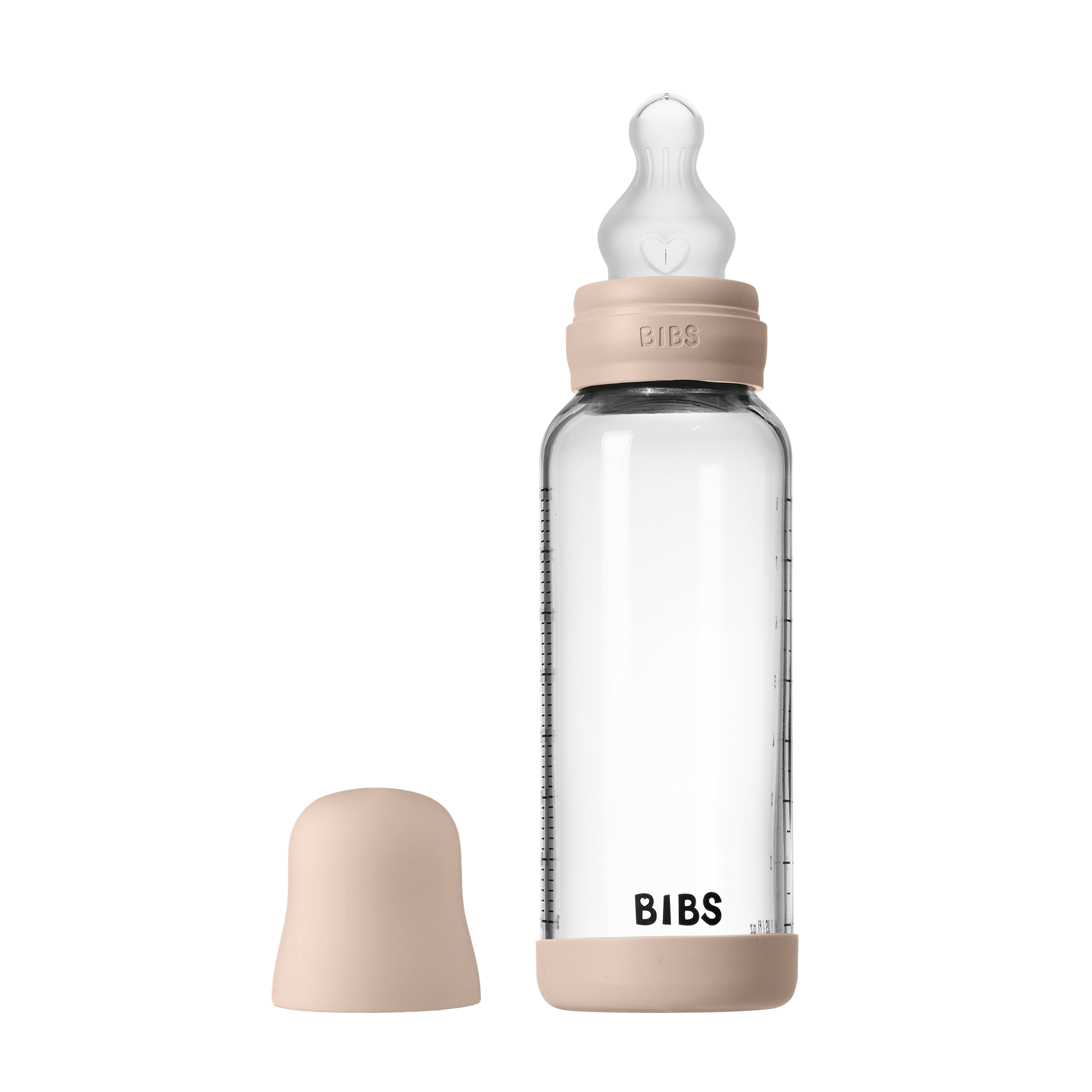 Bibs Baby Glass Bottle Round Silicone 1 pack 240ml Medium Flow Blush