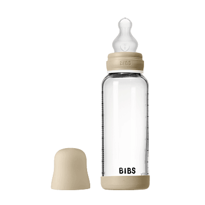 Bibs Baby Glass Bottle Round Silicone 1 pack 240ml Medium Flow Vanilla Glow