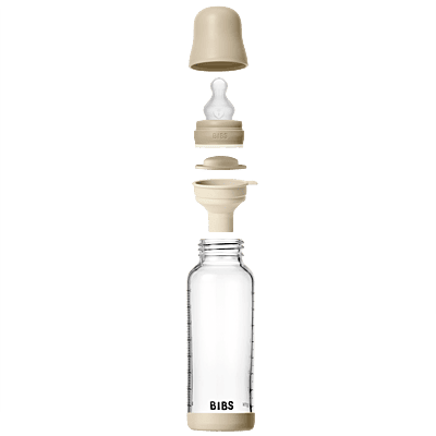 Bibs Baby Glass Bottle Round Silicone 1 pack 240ml Medium Flow Vanilla Glow
