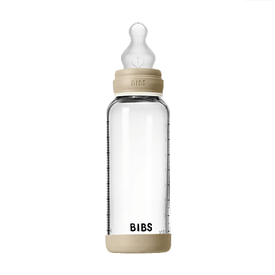 Bibs Baby Glass Bottle Round Silicone 1 pack 240ml Medium Flow Vanilla Glow