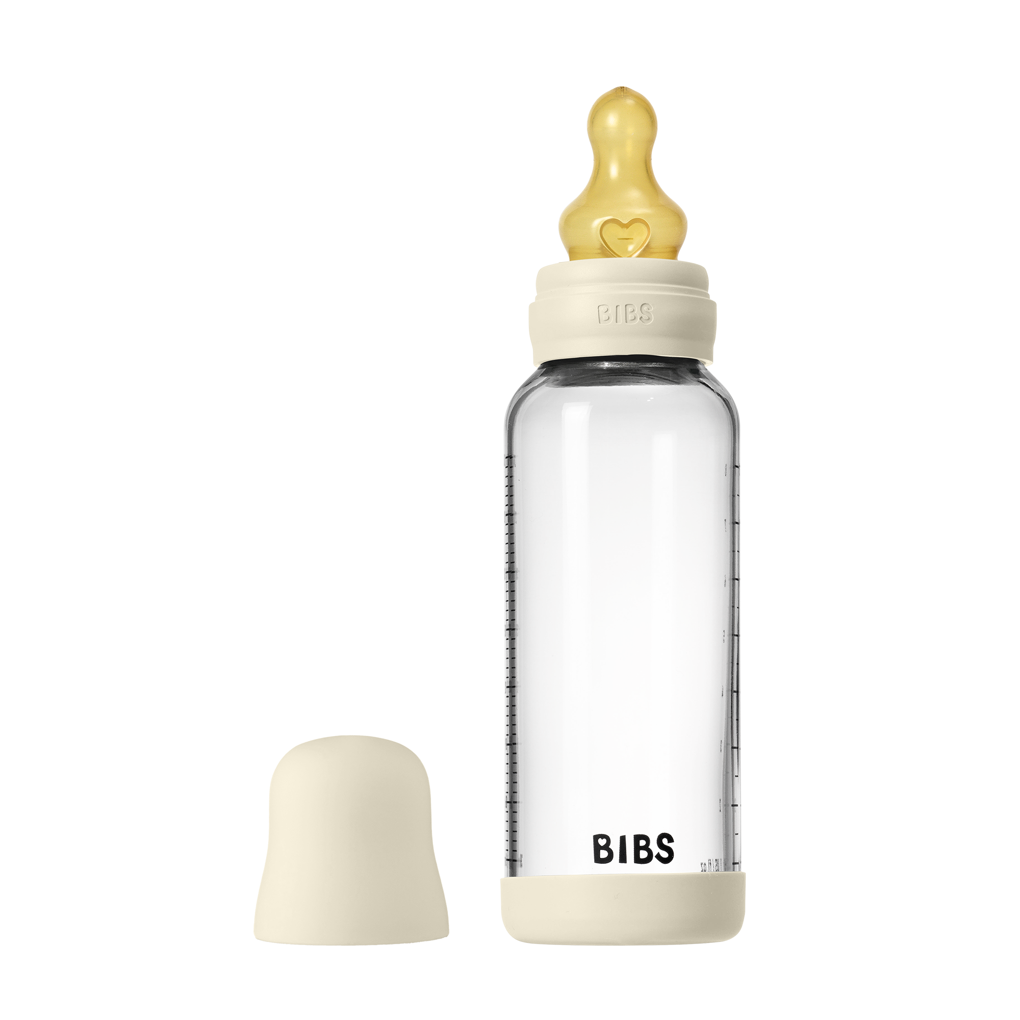 Bibs Baby Glass Bottle Round Latex 1 pack 240ml Medium Flow Ivory