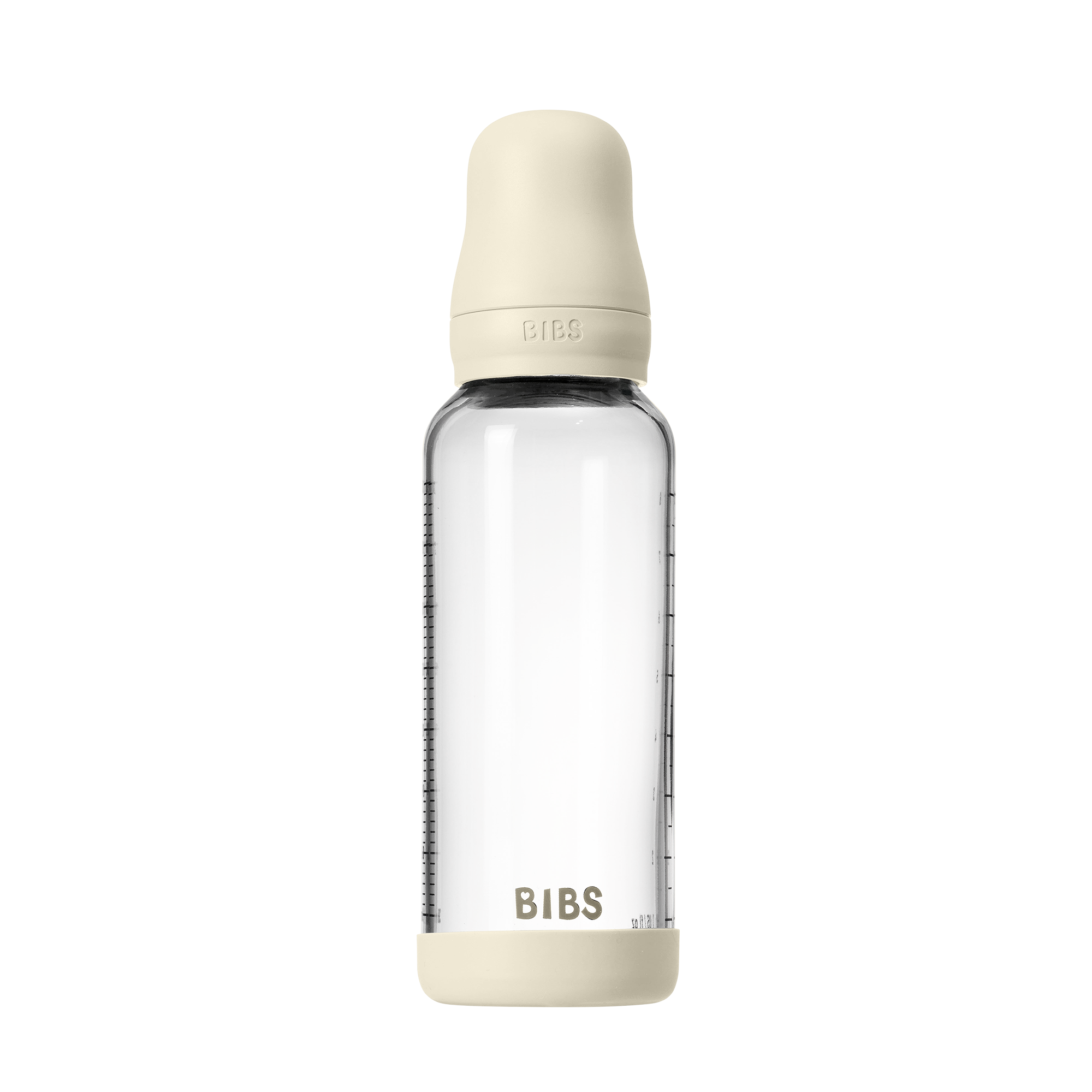 Bibs Baby Glass Bottle Round Latex 1 pack 240ml Medium Flow Ivory
