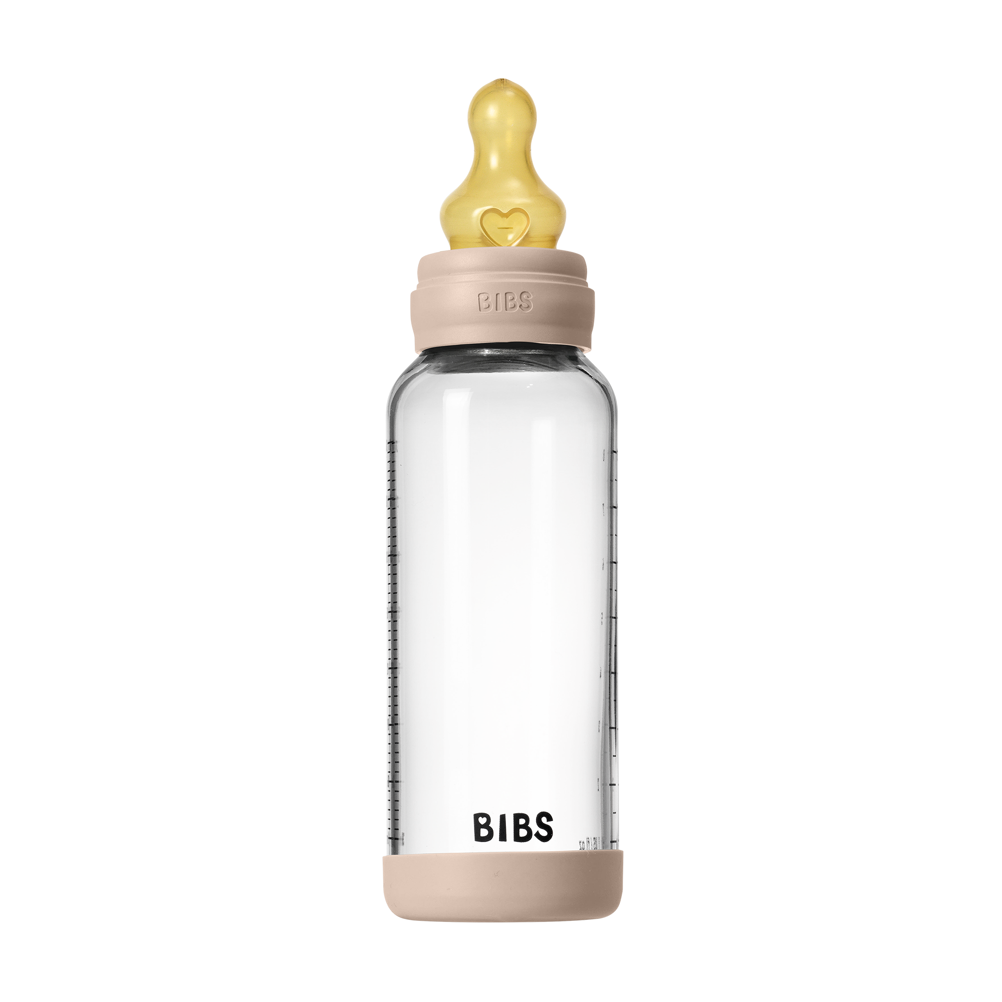 Bibs Baby Glass Bottle Round Latex 1 pack 240ml Medium Flow Blush