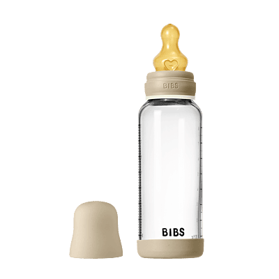 Bibs Baby Glass Bottle Round Latex 1 pack 240ml Medium Flow Vanilla Glow