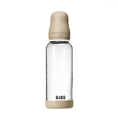 Bibs Baby Glass Bottle Round Latex 1 pack 240ml Medium Flow Vanilla Glow