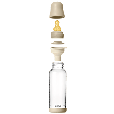 Bibs Baby Glass Bottle Round Latex 1 pack 240ml Medium Flow Vanilla Glow