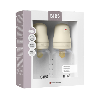Bibs Baby Bottle Round Latex 2 pack 150ml Slow Flow Ivory