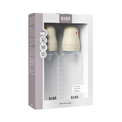 Bibs Baby Bottle Round Silicone 2 pack 270ml Medium Flow Ivory
