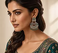Emerald Peacock Oxidized Chandbali Earrings