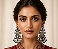 Monochrome Onyx & Pearl Oxidized Chandelier Earrings