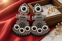 Monochrome Onyx & Pearl Oxidized Chandelier Earrings