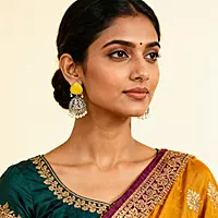 Sunshine Yellow Triangular Stone Floral Oxidized Jhumkas